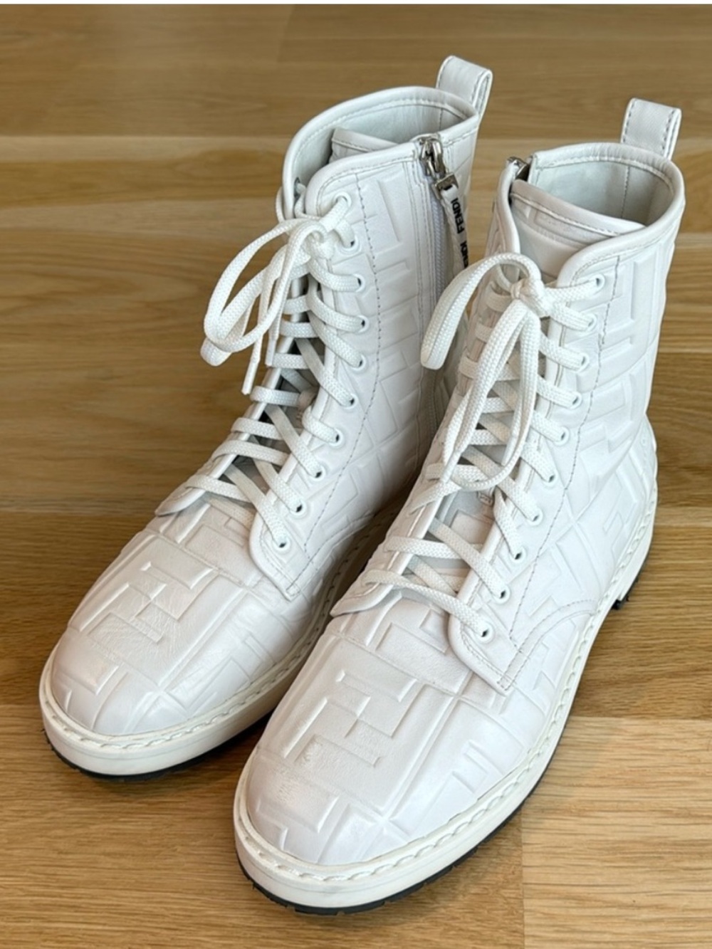 Fendi Logo Combat Boots 🤍 White Leather